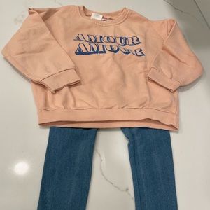 Zara baby girl sweatshirt paired with lace legs denim leggings